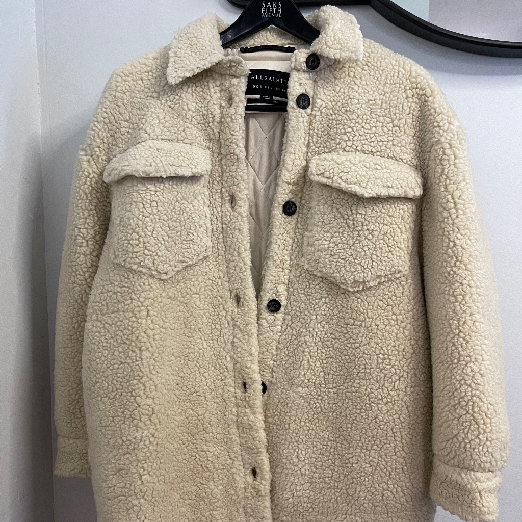 All Saints Off White Teddy/Sherpa Shacket